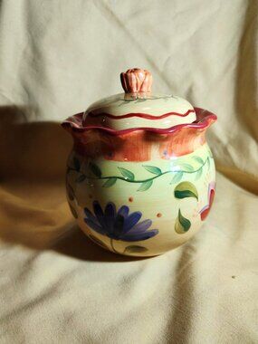 Pfaltzgraff Napoli Small Canister with Lid, Hand-Painted Flora SHIPS FREE